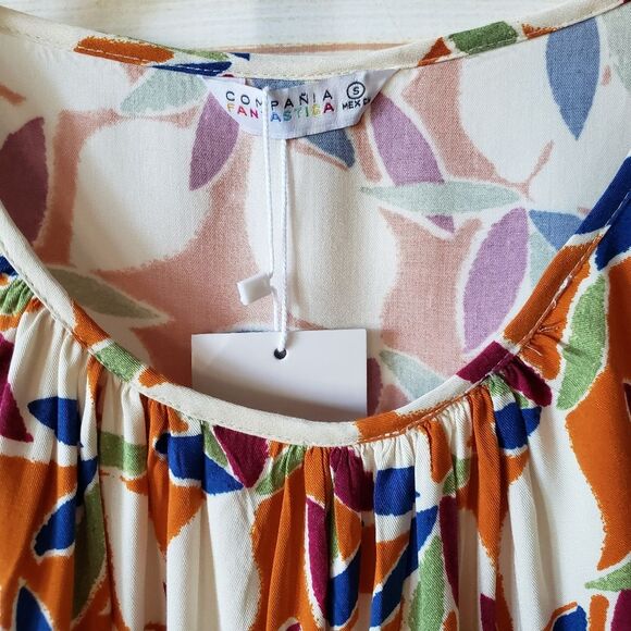 Compania Fantastica Estampado Floral Ruffle Hem Round Neck Blouse Women's Small - Picture 5 of 9